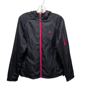 New Balance Hidden Floral Water Resistant Windbreaker Jacket Black Size Large